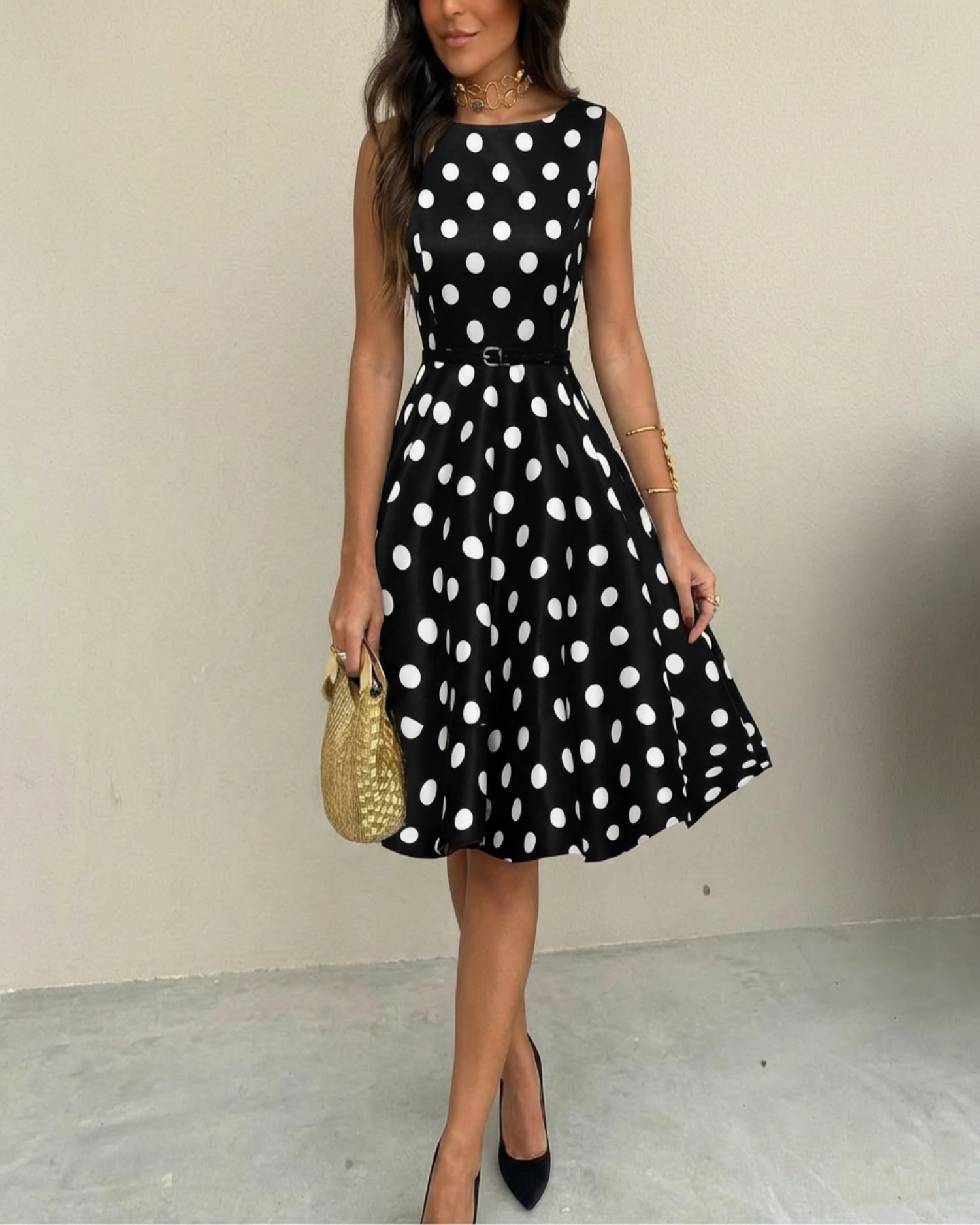 Damska Sukienka Pin-Up w Groszki Retro | Midi