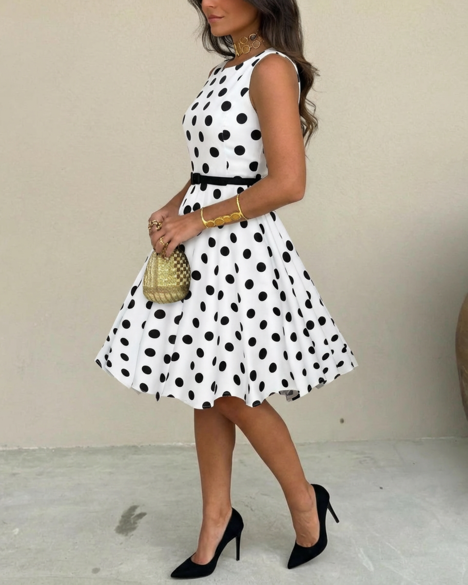 Damska Sukienka Pin-Up w Groszki Retro | Midi