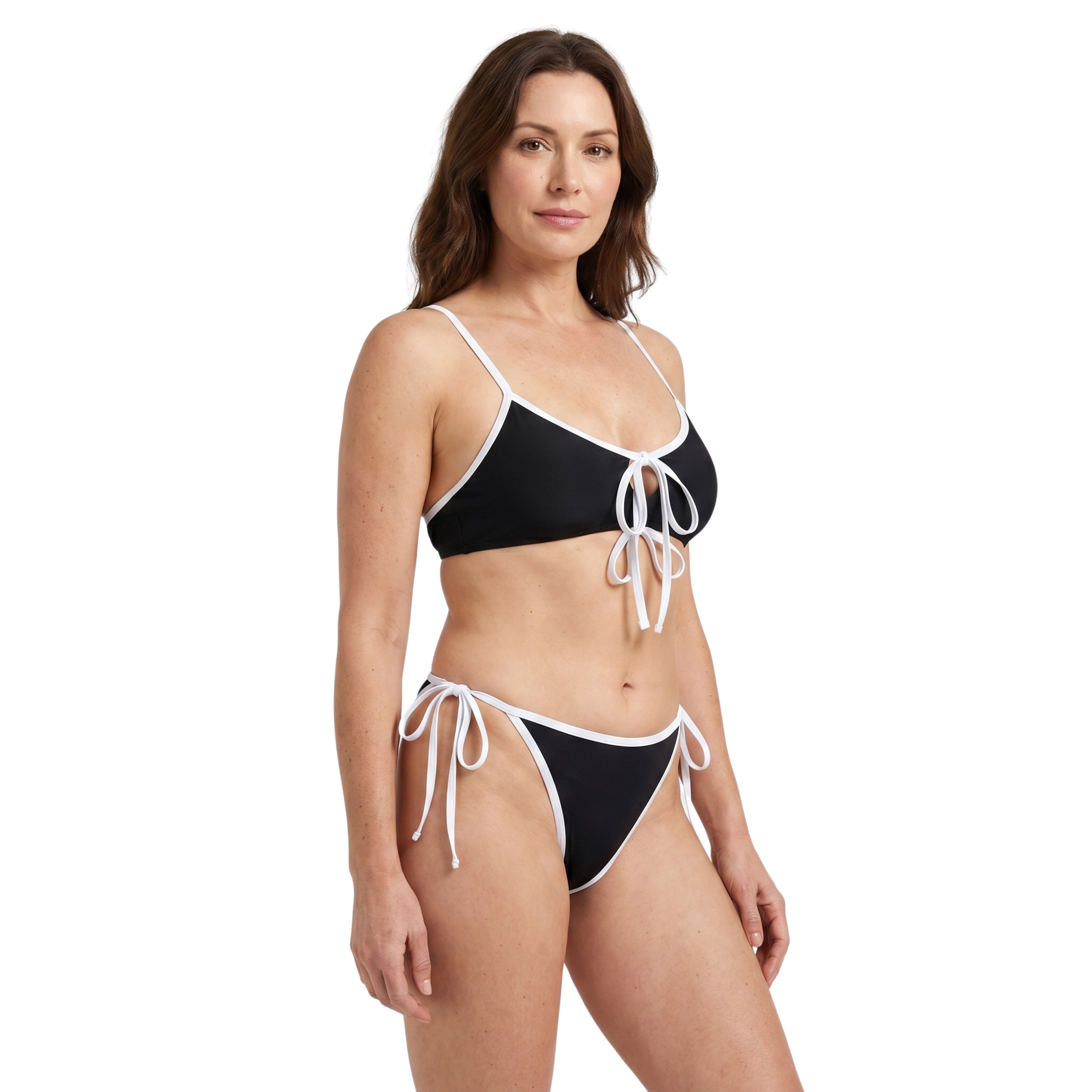 Damski Bikini Set z Kontrastowym Wiązaniem | Wysokie Wycięcie