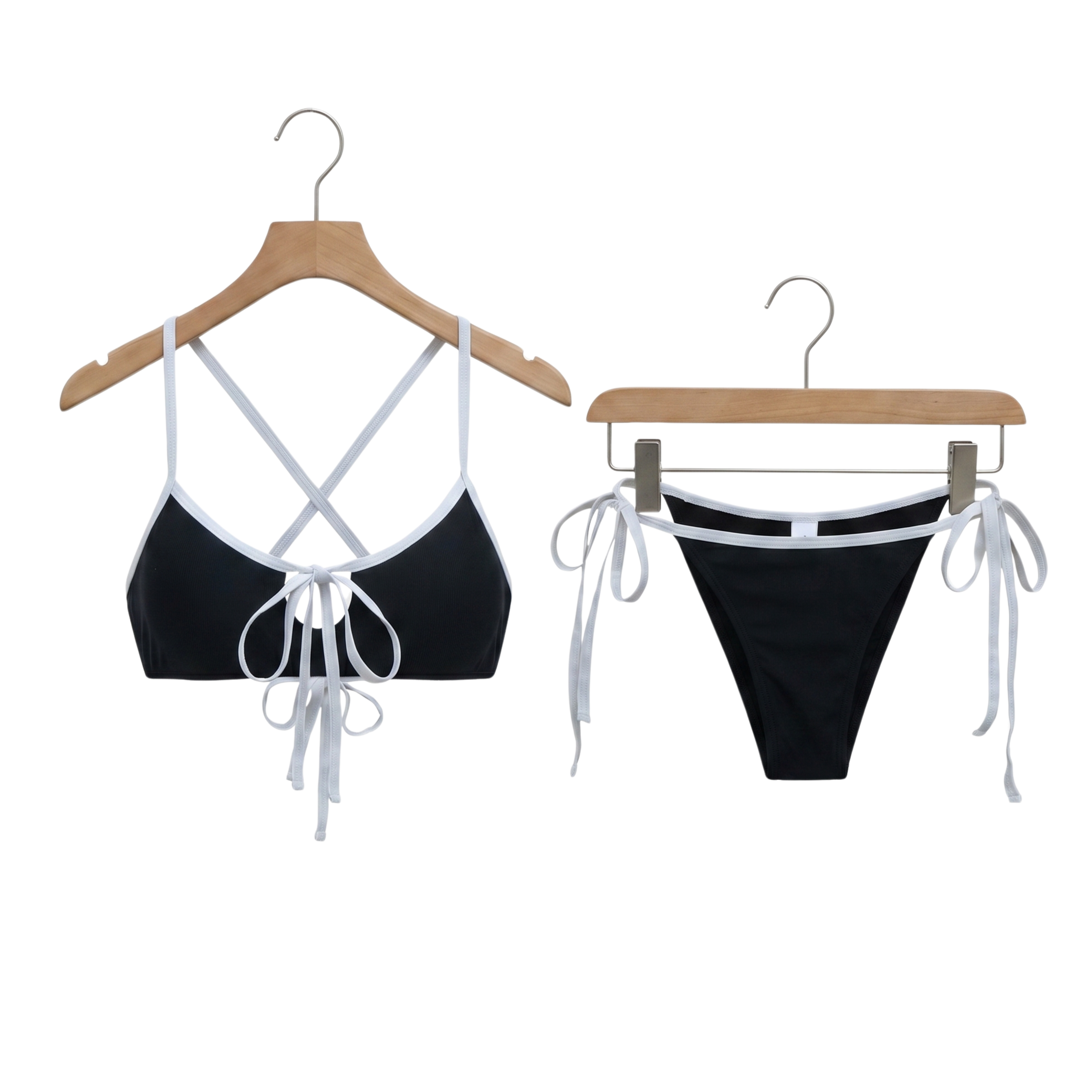 Damski Bikini Set z Kontrastowym Wiązaniem | Wysokie Wycięcie