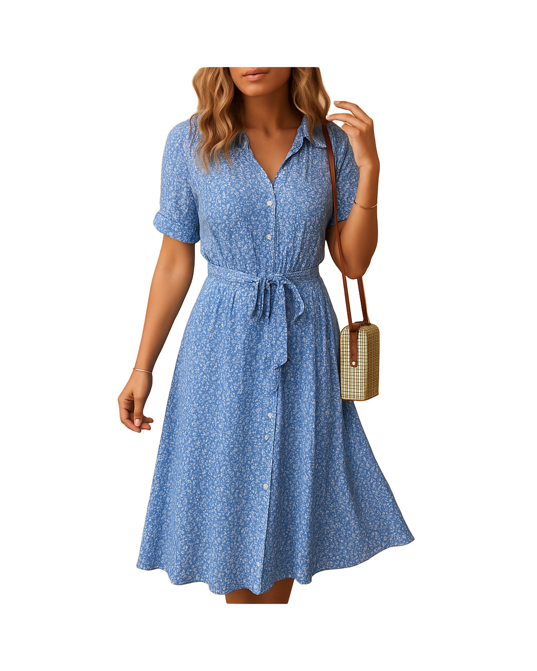 Sukienka damska z krótkim rękawem i kwiatowym nadrukiem | Midi