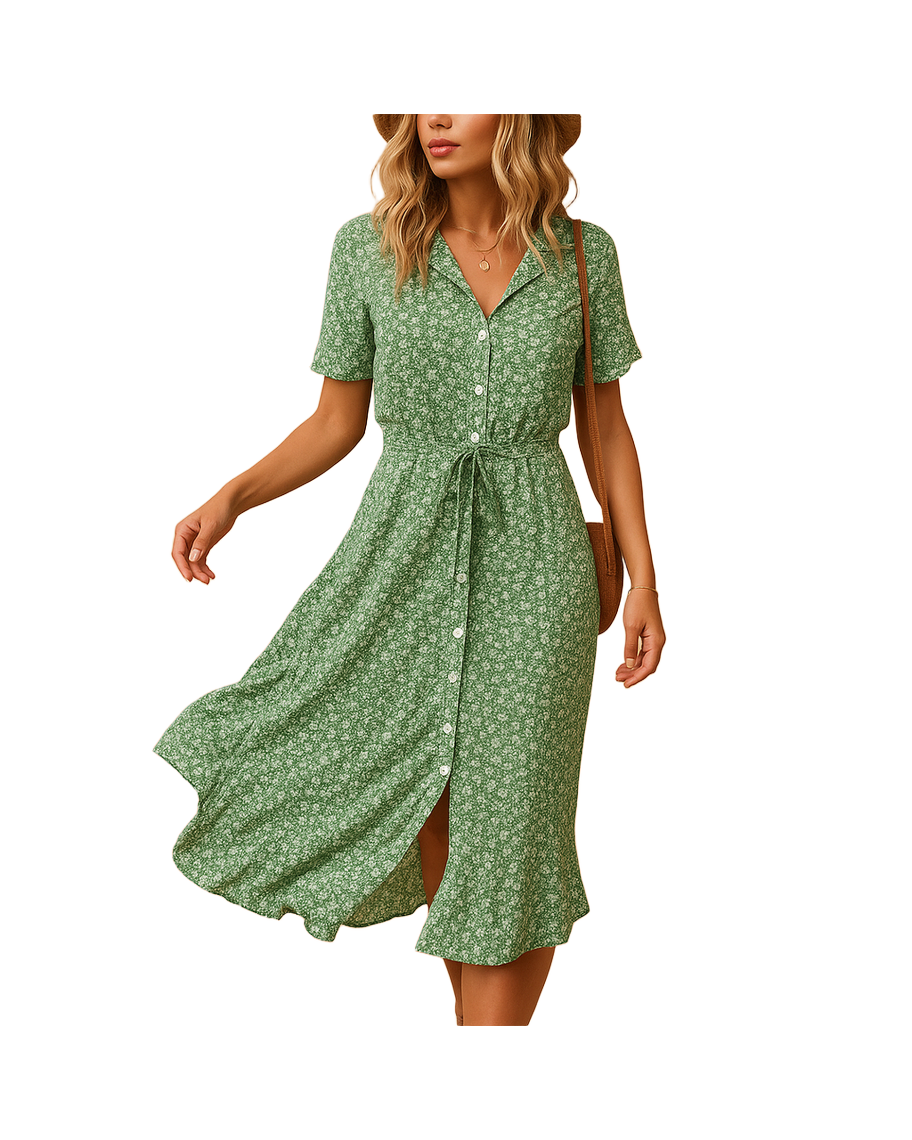 Sukienka damska z krótkim rękawem i kwiatowym nadrukiem | Midi