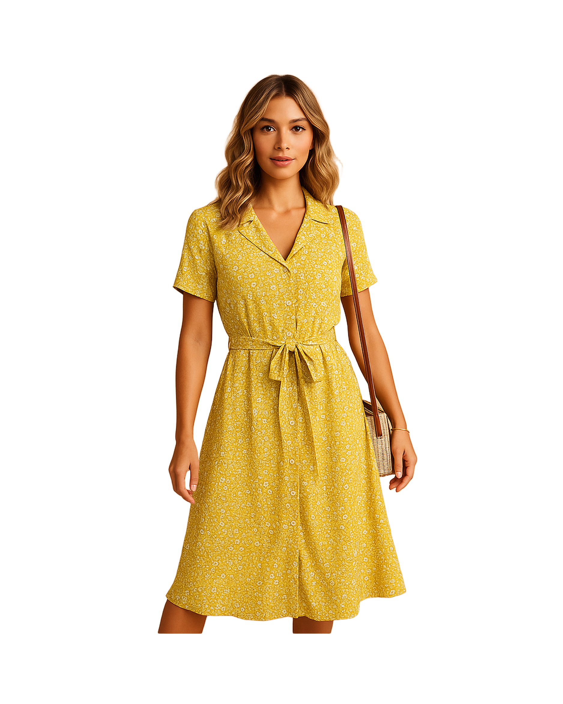 Sukienka damska z krótkim rękawem i kwiatowym nadrukiem | Midi